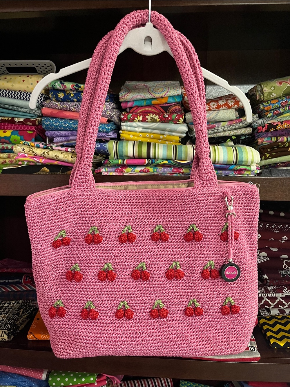 The Sak Pink Crochet Cherry Tote